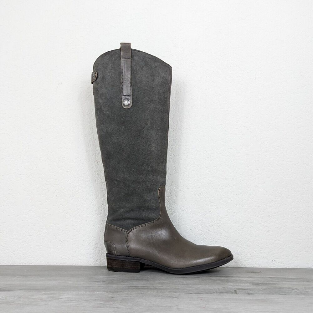 Sam Edelman Pembrooke Grey Leather & Suede Womens Knee High Riding Boots sz 8